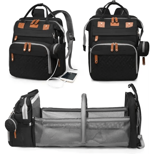 Baby Diaper Bags with Changing Station, Waterproof Diaper Bag Backpack for Moms Dads with USB Charging Port, Baby Shower Gifts, Large Capacity diaper backpack, Black