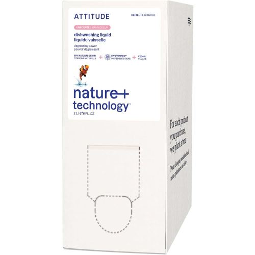 ATTITUDE Dish Soap Refill, EWG Verified, Plant-Based & Vegan Dishwashing Liquid, Naturally Derived, Unscented, 67.6 Fl Oz