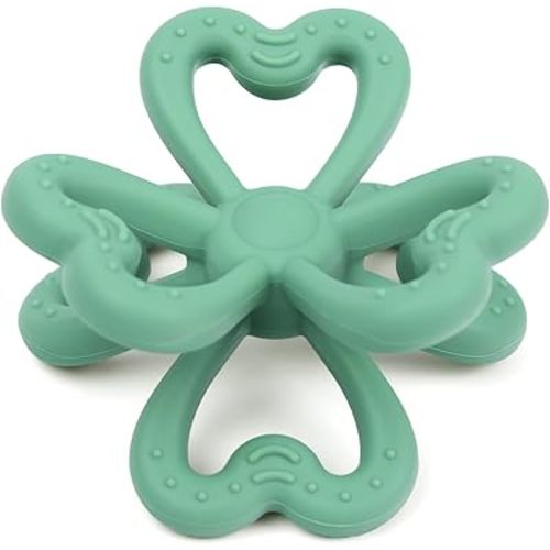 Haakaa Silicone Clover Teether - Food Grade Silicone Teething Toys for Babies 3-6 Months 6-12 Months, Soft & Easy Hold Chew Toy for Infant, BPA Free (Pea Green)