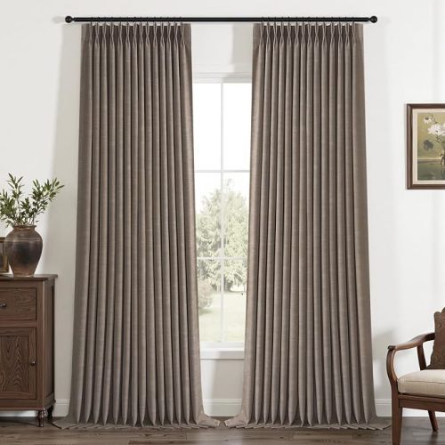 90 Inch 100% Blackout Pinch Pleated Curtains for Track System Dark Flax