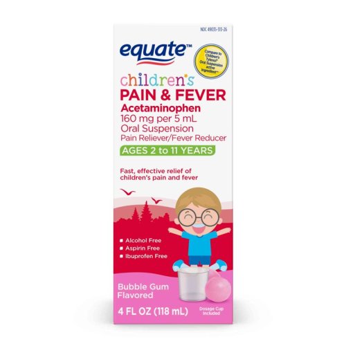 Equate Children's Pain Reliever Oral Suspension Liquid, Bubble Gum Flavor, Acetaminophen 160 mg per 5 mL, Effective, Safe Pain Reliever/Fever Reducer for Children Age 2-11 Years, 4 oz