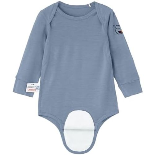 kaiya baby Long Sleeve Baby Bodysuit – Merino Wool ＆Rayon Made From Bamboo Material, with SnoozySea Hook-and-Loop Closure