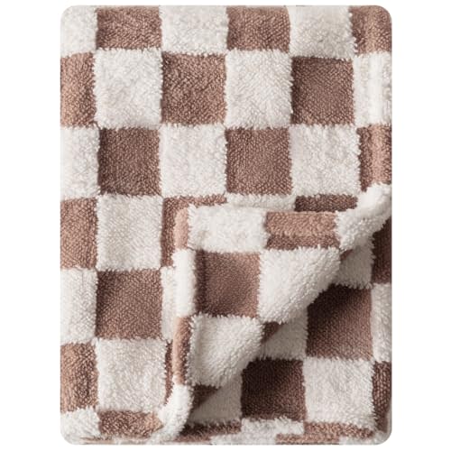Ultra Soft Fuzzy 30 X 40 Inches Cozy Reversible Baby Bed Blanket with 3D Chessboard Grid - Warm Comfort for Toddlers, Infant or Newborn (Brown)