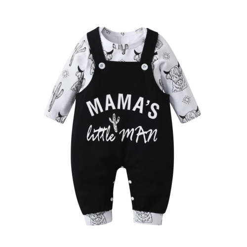 Infant Baby Boy Clothes Print Romper + Suspender Letter Pants Outfit Black 6-9 Months