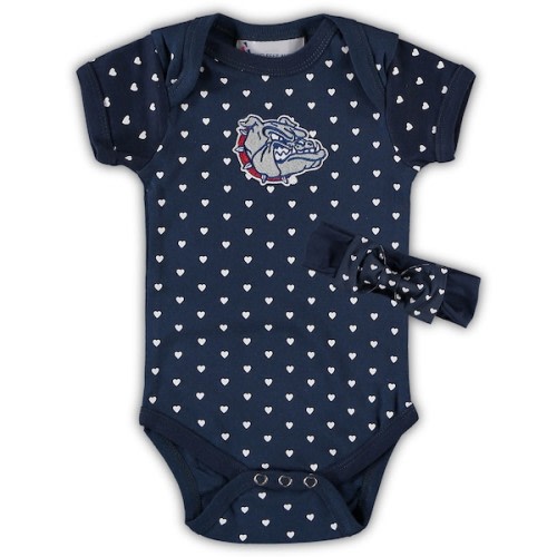 Girls Newborn & Infant Navy Gonzaga Bulldogs Hearts Bodysuit & Headband Set