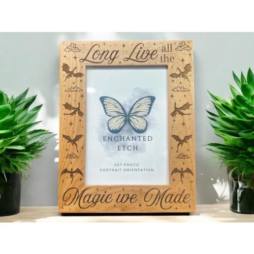 Long Live Customizable Engraved Wooden Photo Frame for 5x7 Photo with optional personalization. Laser engraved solid wood magical frame.
