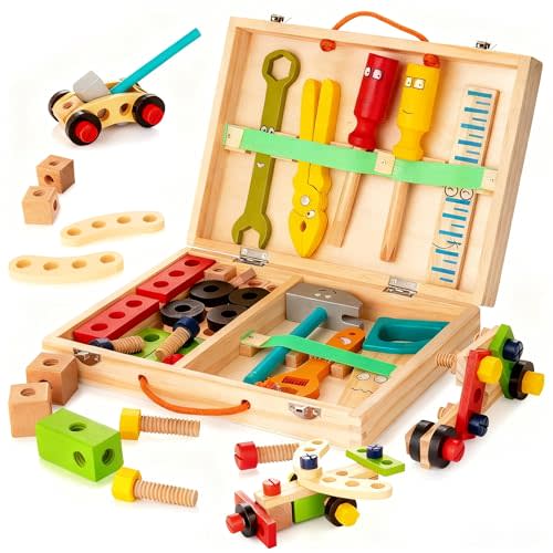 Wooden Kids Tool Kit, Montessori Tool Set Toys for Boys Girls 3+ | 36 PCS Educational STEM Pretend Play Tools with Tool Box, Construction Toys, Birthday Gifts for 3 4 5 6 Year Old Boys Girls