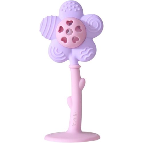 Baby Teething Toys 3-6 Months, Teether and Sensory Rattle for Babies 0-6 Months, Food Grade Silicone Teethers 6-12 Months, Infant Teething Relief Chew Toys, Sunnyflower Teether Toy BPA Free - Purple