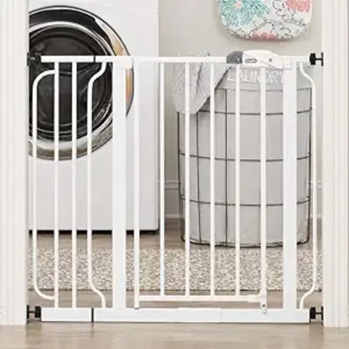 Regalo Safety 29-38.5" Baby Gate for Doorways & Bottom of Stairs, Pressure Mounted Baby Gate with Door for Babies, Toddlers & Pets, Tested & Safe for 30 Years, American Designed, American Owned, White