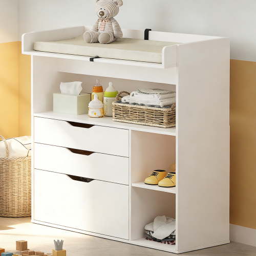 Wanan Baby Changing Table Dresser: 3 Drawers, 3 Shelves, Baby Changing Station (White)