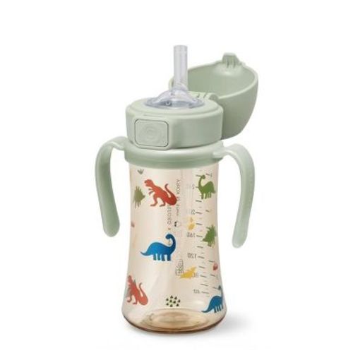 Grosmimi PPSU Straw Cup with Flip Top - 10oz (12 Months+) Stage 2 Straw Dinosaur 10oz