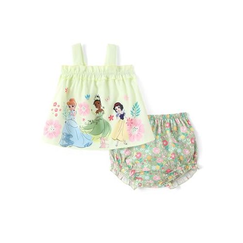 Disney Princess Baby Girl Clothes: Floral Sleeveless Ruffle Tunic Top & Bloomer Diaper Cover Set Newborn Summer Outfits