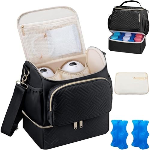 Wearable Breast Pump Bag with Cooler Compartment Compatible with Willow/Elvie/Medela/Momcozy M5/S12 Pro, Breast Milk Cooler Travel Bag with Ice Pack & Mat, Pumping Bags for Work, Pink