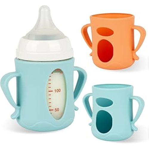 Silicone Sleeves for Pigeon Baby Bottles 5.4oz,Anti Breakage Glass Baby Bottle Holder with Handles 2 Pack