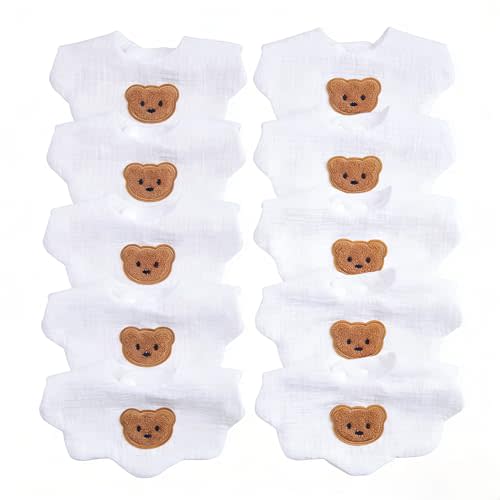 Muslin Cotton Baby Bandana Drool Bibs, 10 Pack, Absorbent, Soft, Unisex, Snap Closure, for Teething and Feeding