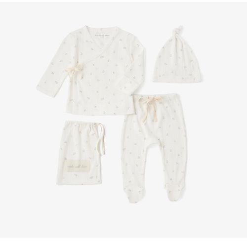 White Floral Organic Cotton Pointelle Layette 2 Pc Gift Set