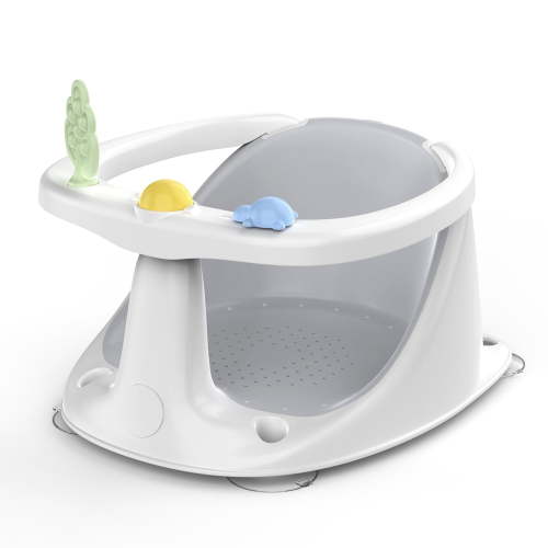Babyomi Baby Bath Seat with Prevents Tipping Over and Baby Toys, Non-Slip, Baby Bathtub Support Seat for Babies 6 Months & Up, Grey