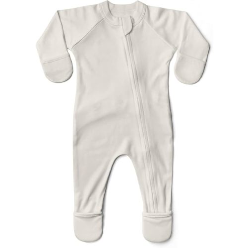 Goumikids Convertible Baby Footie Pajamas, 2-Way Zipper and Mitten Cuffs, Organic Cotton, 0-3 Months, Cloud