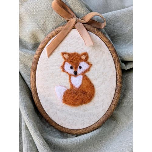Needle Felted Fox Nursery Decor: Embroidered Woodland Animal Art, Farm critter, personalized name hoop