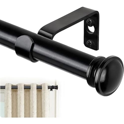 TONIAL Curtain Rod 32 to 58 Inch(2.6-4.8ft), Telescoping Splicing 3/4 Drapery Rods for Windows 20 to 53 Inch(1.7-4.4ft), Decorative Single Rod with Small Cap Finial, Black