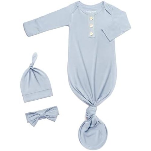 Newborn Baby Knotted Gown, Super Soft Silky Infant Long Sleeve Sleeper with Tie Bottom, Baby Girl and Boy Sleep Gown