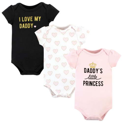 Hudson Baby Infant Girl Cotton Bodysuits, Daddys Little Princess 3-Pack, 6-9 Months