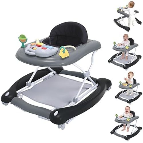 5 in 1 Foldable Baby Walker, Activity Baby Walker-Baby Bouncer, Rocker, Activity Center,Seat and Push Walker,Detachable Trampoline Mat, Adjustable Speed Rear Wheels and Height,Ages 6-18 Months(Mint)