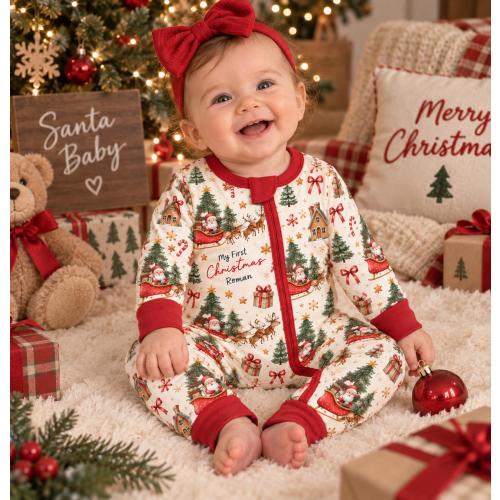 Personalized First Christmas Bamboo Convertible Zippy, Baby’s First Christmas Pajamas, Custom Name Christmas Sleeper, Santa Baby Outfit