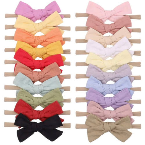 jollybows 20pcs Baby Girls Cotton Hair Bows Headbands Nylon Hair Bands Elastic Hair Accessories for Newborn Kids Infants Toddlers