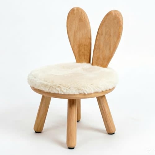 Wooden Rabbit Toddler Chair, Cute Bunny Stool for Kids, Solid Rubber Wood Step Stool for Bedroom, Playroom, Living Room, Easy Assembly, Safe for Ages 1-4(Peal White, 1 Pack)