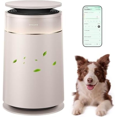 ‌Dreame HEPA Air Purifier with Self-Cleaning Pet Hair, Suck Up Floating Cat Dog Hair Dander for Home Large Room, 4 Filters Smart Air Cleaner for Pet Odor Purification, APP & Voice Control, FP10-Beige