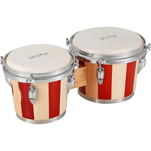 LeSage Bongo Drums for Adults 7" and 8" Wood Bongos Set Real Skin Drum Head with Tuning Key