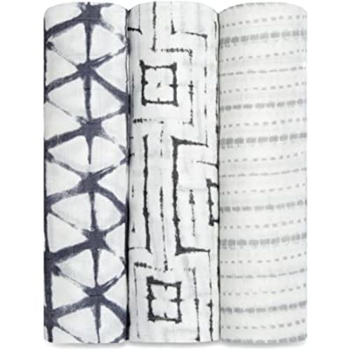 aden + anais Silky Soft Swaddle Blanket,100% Viscose from Bamboo Muslin Blankets for Girls & Boys, Baby Receiving Swaddles, Ideal Newborn & Infant Swaddling Set, 3 Pack, Pebble Shibori