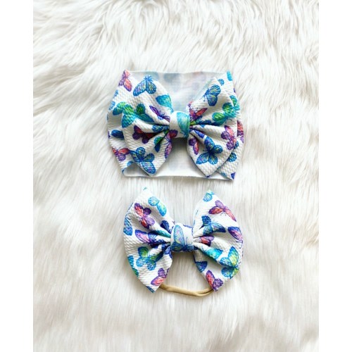 Watercolor Butterfly Baby Bow: Nylon, Headwrap, Clip or Pigtail Set Hair Bow