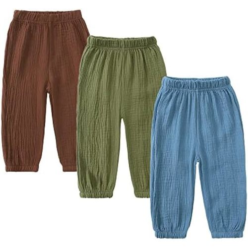 MYGBCPJS Baby Boys Girls Cotton Linen Trousers Kids Casual Ankle Pants Loose Long Bloomers