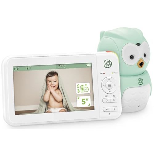LeapFrog No WiFi Baby Monitor Camera and Audio LeapView Twoo, 5“ Screen | 360° Coverage Owl Camera | 31-Hr Battery, 1,000ft Range, Secure FHSS, VOX, Two-Way Talk, Temperature | Blue