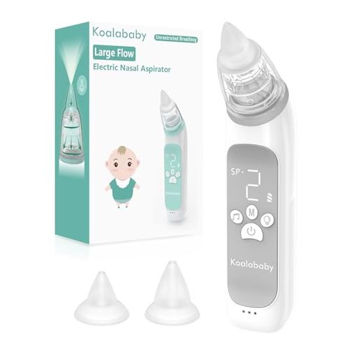 Koalababy Electric Nasal Aspirator for Baby, Large Flow, Baby Nose Sucker with 3 Suction Levels, Rechargeable Nose Cleaner for Toddlers, Music and Light Soothing, Soft Silicone Tips