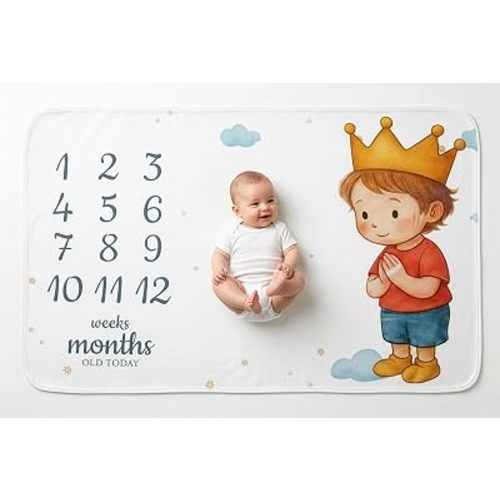 3Pcs Monthly Baby Milestone: Soft Fleece Baby Milestone Blanket, 60" x 40" with 2 Felt Frames, Cartoon Milestone Blanket for Baby Girl Boy.