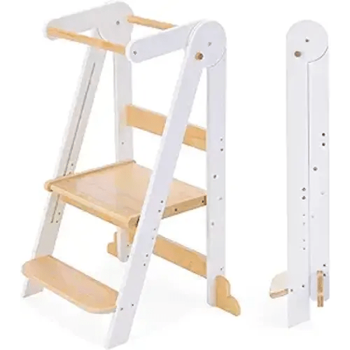 HARPPA Nordi Foldable Toddler Kitchen Tower, Montessori Kitchen Learning Helper, Standing Tower with 3 Adjustable Heights, Suitable Age for 18-48 Months, White
