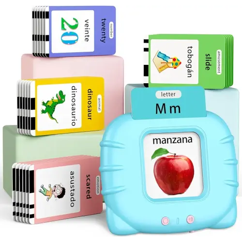 Spanish English Bilingual Learning Toys, Educational ABC Talking Flash Cards with 520 Sight Words, Autism Sensory Toys, Toddler Toys for 2 3 4 5 6 Year Old, Easter/Xmas/Birthday Gift, Blue
