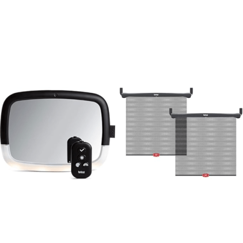 Munchkin Baby Car Mirror for Rear Facing Car Seats with LED Lights and 2pk Window Sun Shades, Black