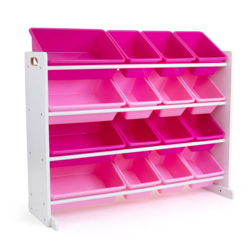 Humble Crew Molly Supersized Toy Storage Organizer with 16 Plastic Storage Bins, White/Pink