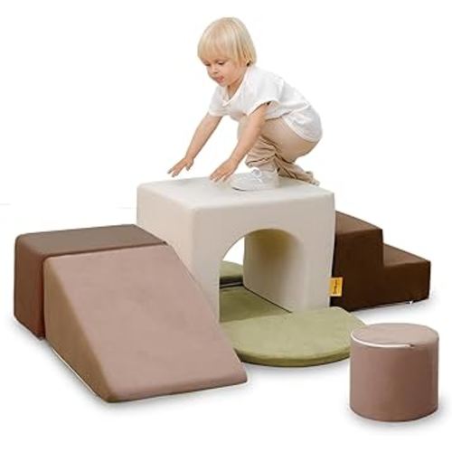 BanaSuper Kids Climbing Foam Blocks Playset - 7 Piece Toddler Climbing Toys, Indoor Gross Motor Development Montessori Gross Motor Toy for Babies & Toddlers (Grey)