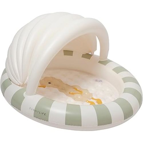 SUNNYLiFE Kids Inflatable Pool, Duck Shape, Dex The Duck, Children, 47.24 x 40.94 x 27.56 inches, PVC, 100L Capacity, Sunshade, Padded Floor, Drain Plug
