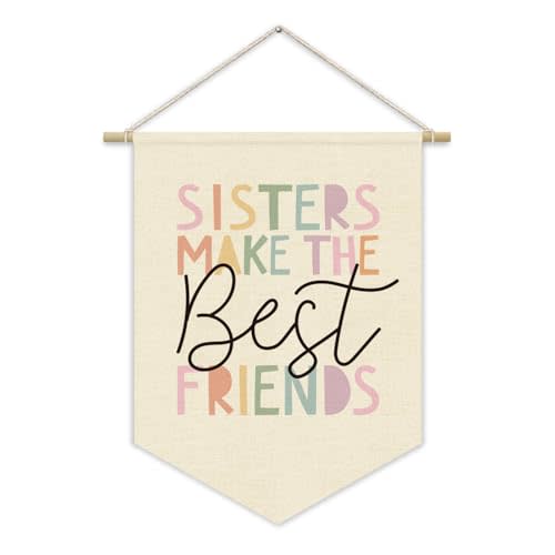 Girls Room Wall Art Decor,Toddler Girl Room Cute Pink Nursery Bedroom Playroom Canvas Banner Decorations,Sisters Make The Best Friends Wall Hanging Pennant Flag Banner