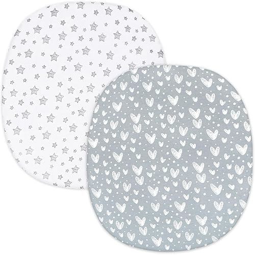 Bassinet Fitted Sheets Compatible with Graco Pack 'n-Play Dome LX Bassinet(not playard), 2 Pack, 100% Jersey Knit Cotton Sheets, Gray Print for Baby
