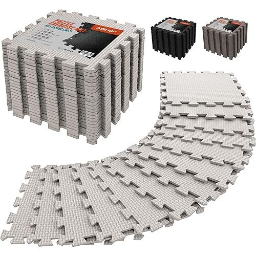 AIRHOP 12x12In Thick 18 Tiles Gym Floor Mat, High-Density EVA Foam Puzzle Gym Mat, Interlocking Foam Floor Tiles for Home Gym Exercise Equipment, Play Workout Garage Kitchen Flooring