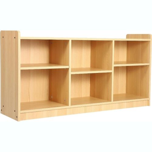 Montessori Shelf & Toy Organizer, 6-Cubby Kids' Bookcase with Adjustable Dividers, Natural Wood Finish, 47"W x 22"H