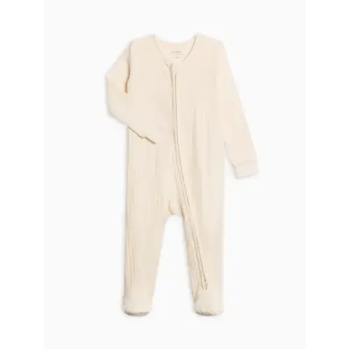 Maya Brushed Back Pointelle Footed Zipper Sleeper - Ivory