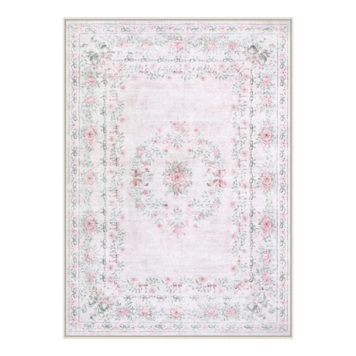 Eliane Washable Vintage Traditional Floral Pink Rug